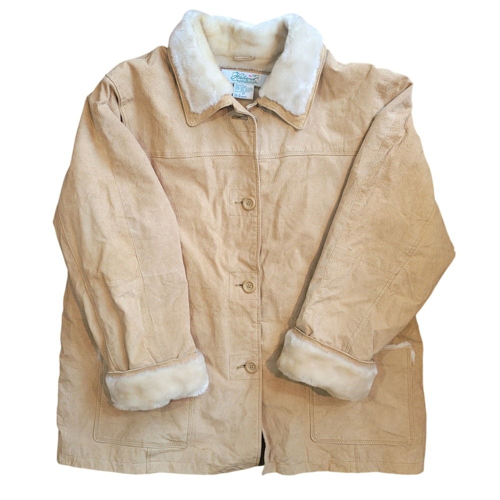 Vintage Haband Genuine Leather Suede Sherpa Lined Button Front Jacket Coat 2X‎